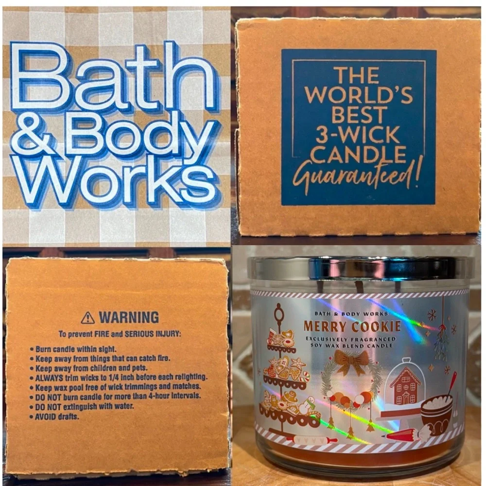 Bath & Body Works Merry Cookie 3 Wick Candle With Decorative Lid